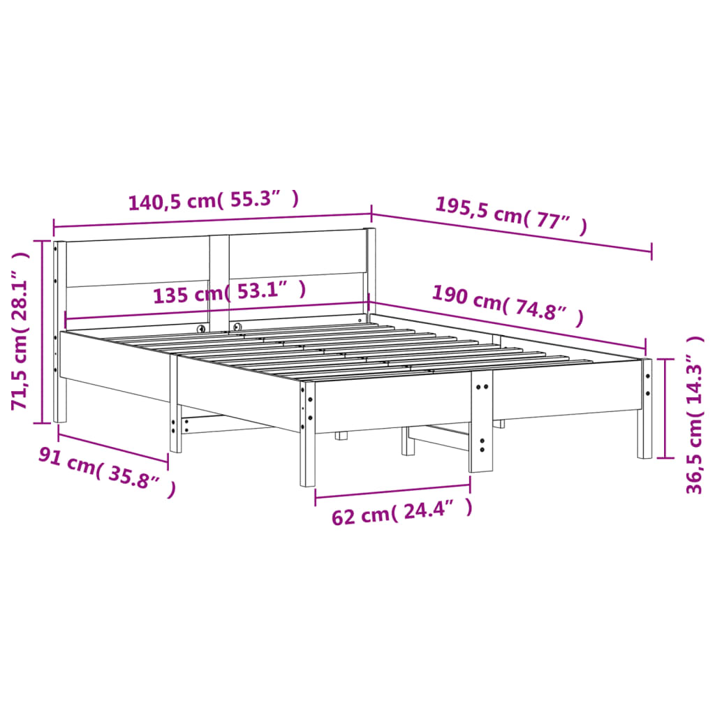 Bedframe zonder matras massief grenenhout wasbruin 135x190 cm is nu te koop bij PeponiXL, paradijselijk wonen!