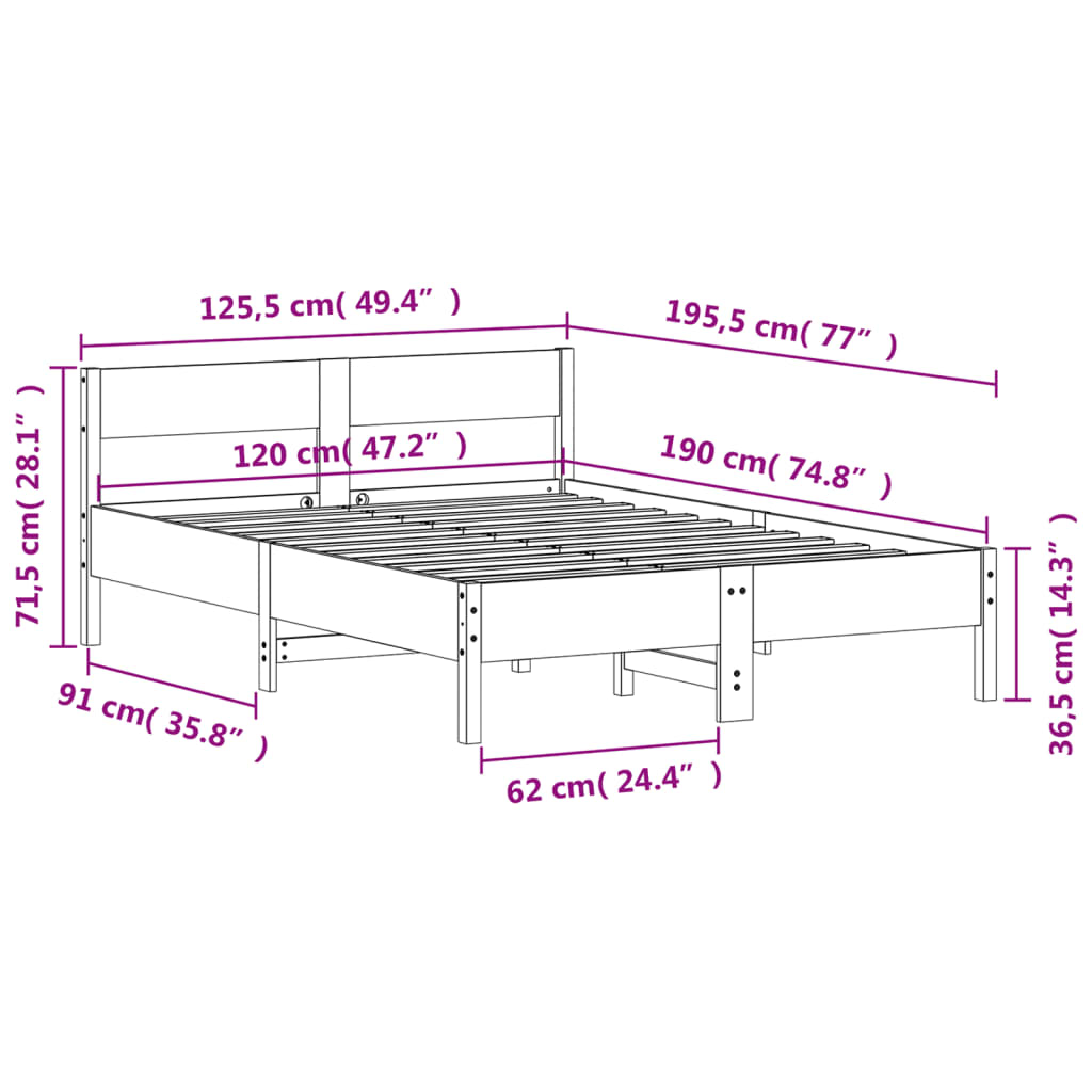 Bedframe zonder matras massief grenenhout 120x190 cm is nu te koop bij PeponiXL, paradijselijk wonen!