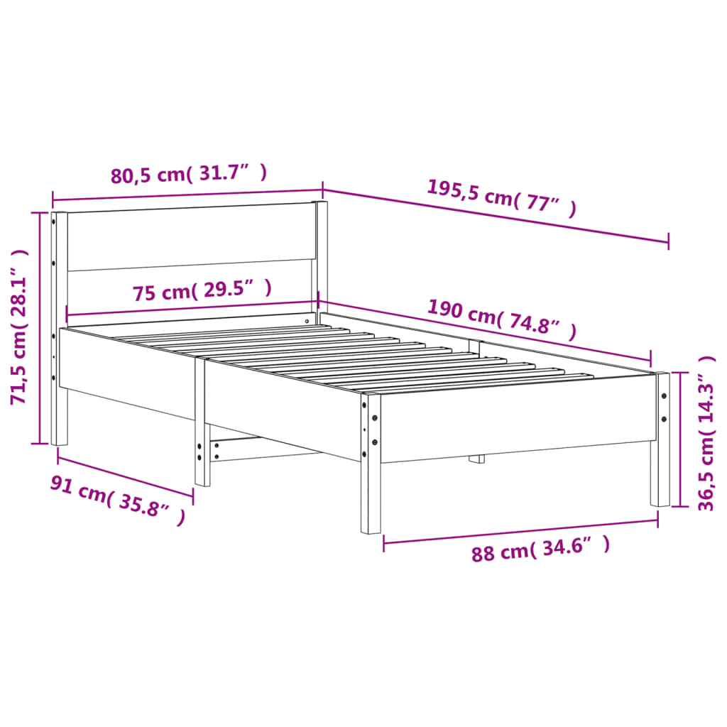 Bedframe zonder matras massief grenenhout wit 75x190 cm is nu te koop bij PeponiXL, paradijselijk wonen!