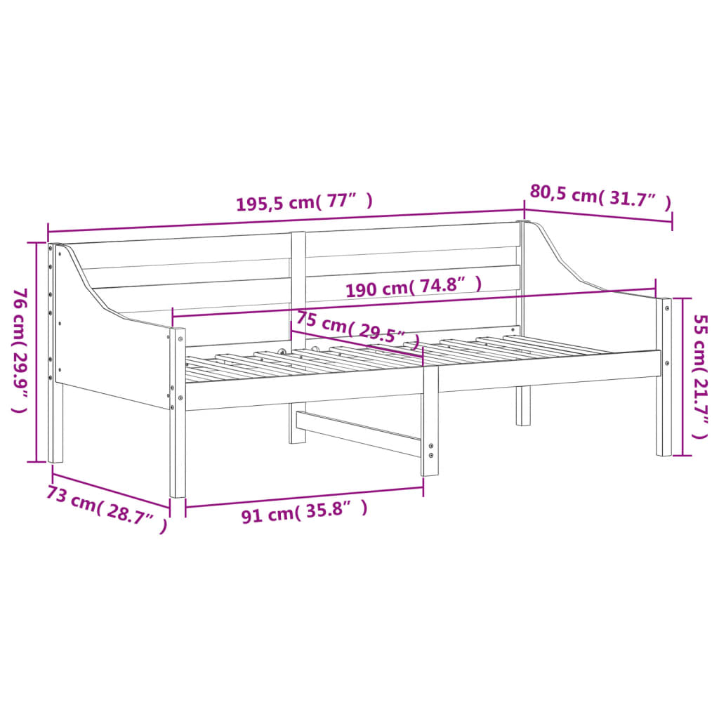 Slaapbank zonder matras 75x190 cm massief grenenhout is nu te koop bij PeponiXL, paradijselijk wonen!