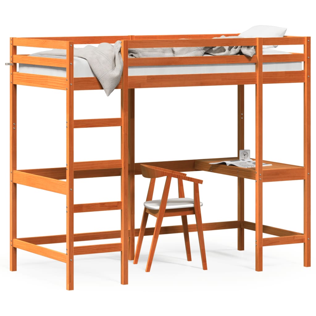 Hoogslaper met bureau massief grenenhout wasbruin 90x190 cm is nu te koop bij PeponiXL, paradijselijk wonen!