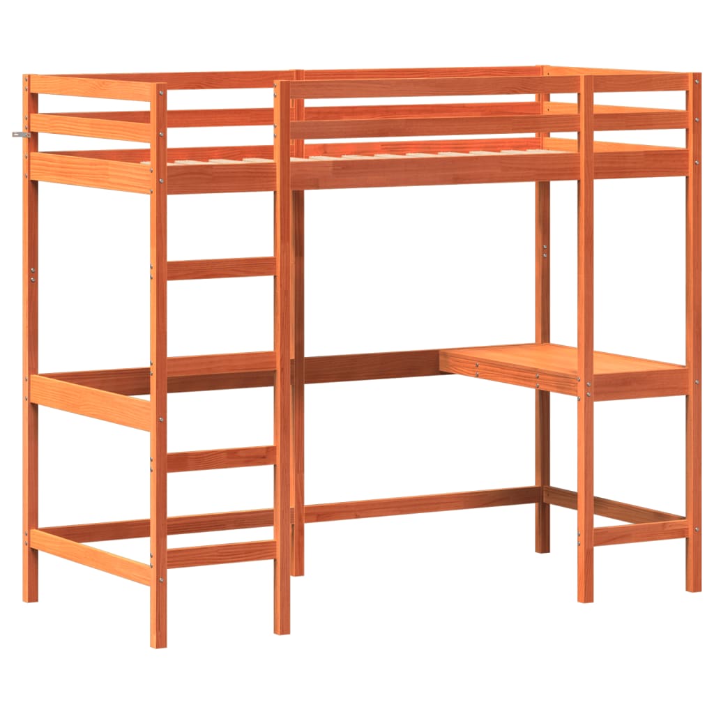Hoogslaper met bureau massief grenenhout wasbruin 90x190 cm is nu te koop bij PeponiXL, paradijselijk wonen!