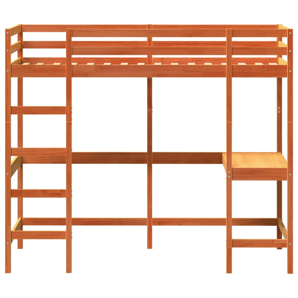 Hoogslaper met bureau massief grenenhout wasbruin 90x190 cm is nu te koop bij PeponiXL, paradijselijk wonen!
