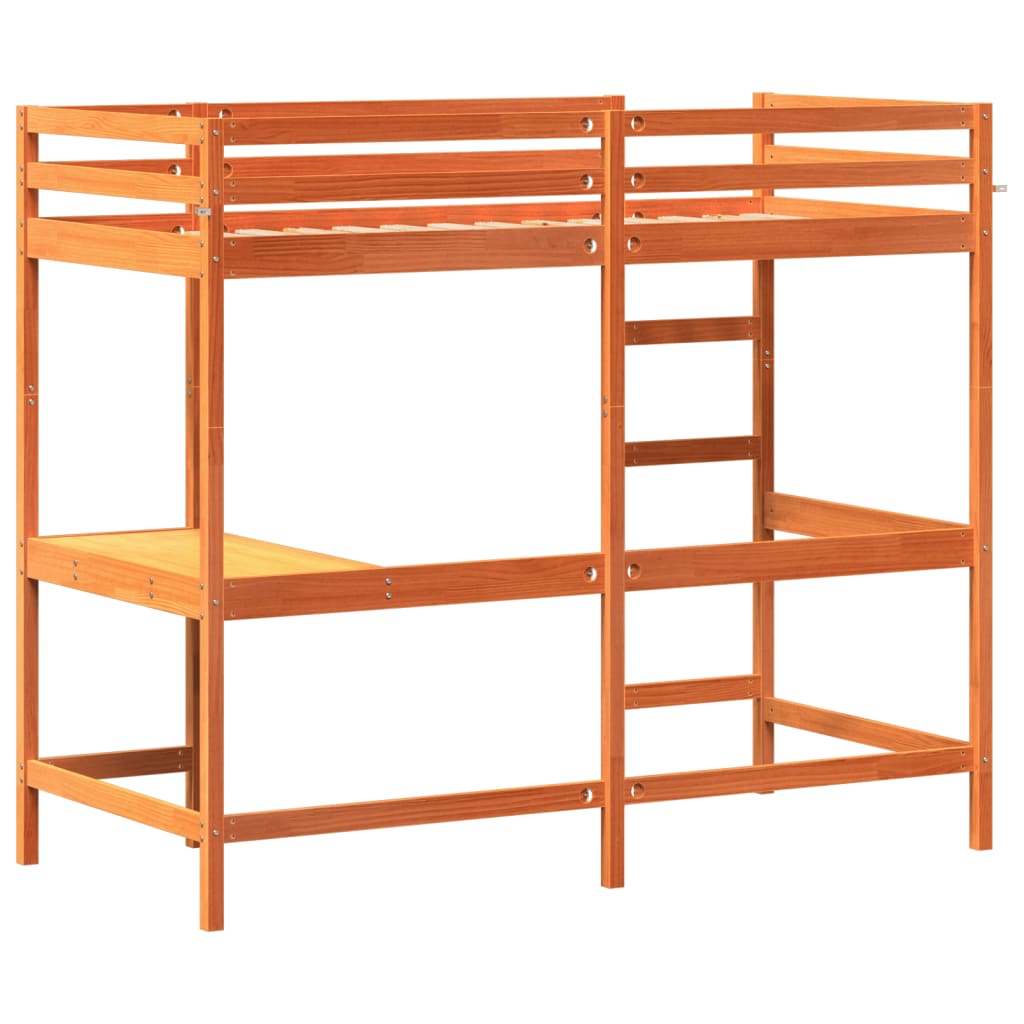 Hoogslaper met bureau massief grenenhout wasbruin 90x190 cm is nu te koop bij PeponiXL, paradijselijk wonen!