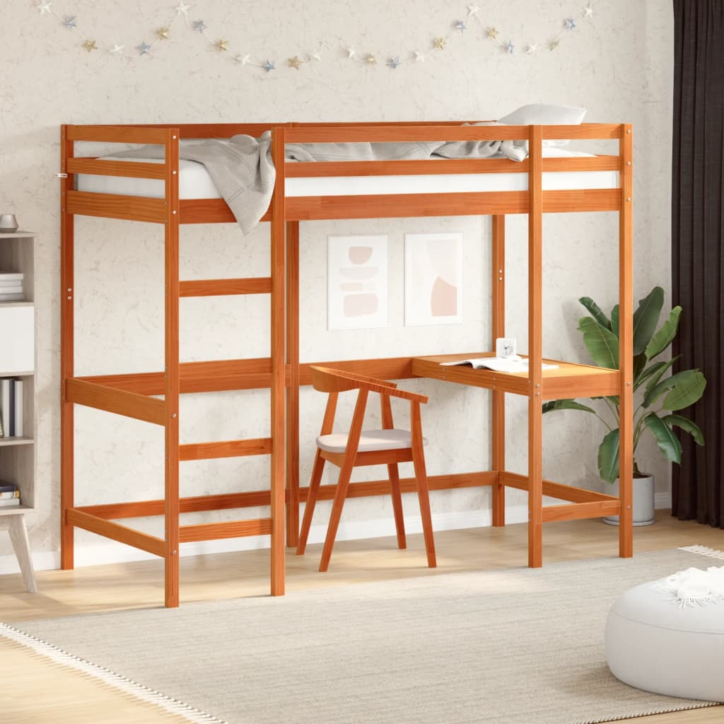 Hoogslaper met bureau massief grenenhout wasbruin 90x190 cm is nu te koop bij PeponiXL, paradijselijk wonen!
