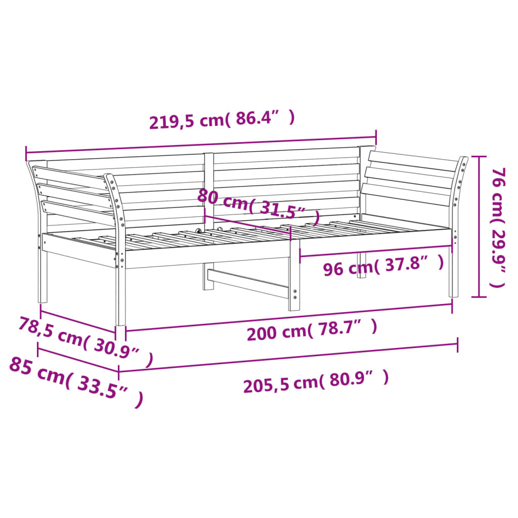 Slaapbank zonder matras 80x200 cm massief grenenhout is nu te koop bij PeponiXL, paradijselijk wonen!