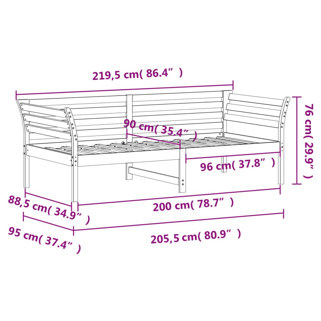 Slaapbank zonder matras 90x200 cm massief grenenhout is nu te koop bij PeponiXL, paradijselijk wonen!