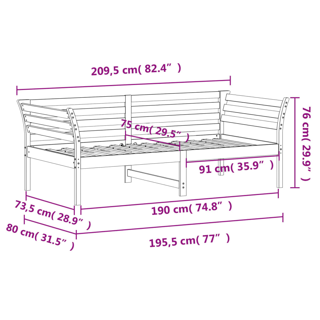 Bedbank zonder matras wasbruin 75x190 cm massief grenenhout is nu te koop bij PeponiXL, paradijselijk wonen!