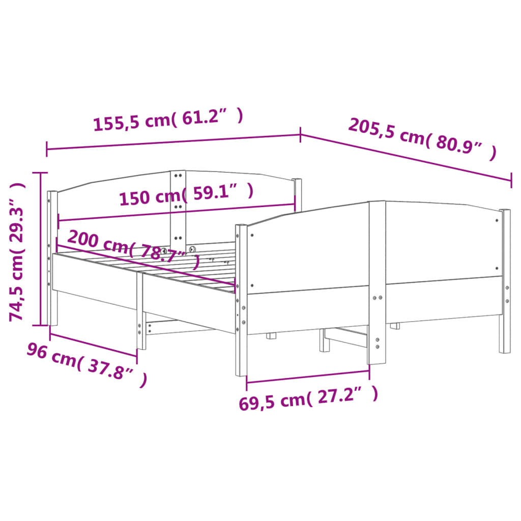 Bedframe zonder matras massief grenenhout 150x200 cm is nu te koop bij PeponiXL, paradijselijk wonen!