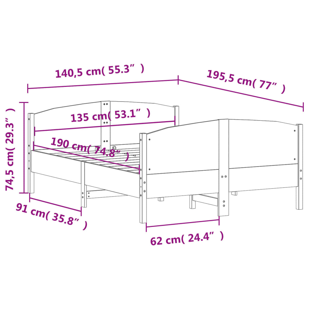 Bedframe zonder matras massief grenenhout wit 135x190 cm is nu te koop bij PeponiXL, paradijselijk wonen!