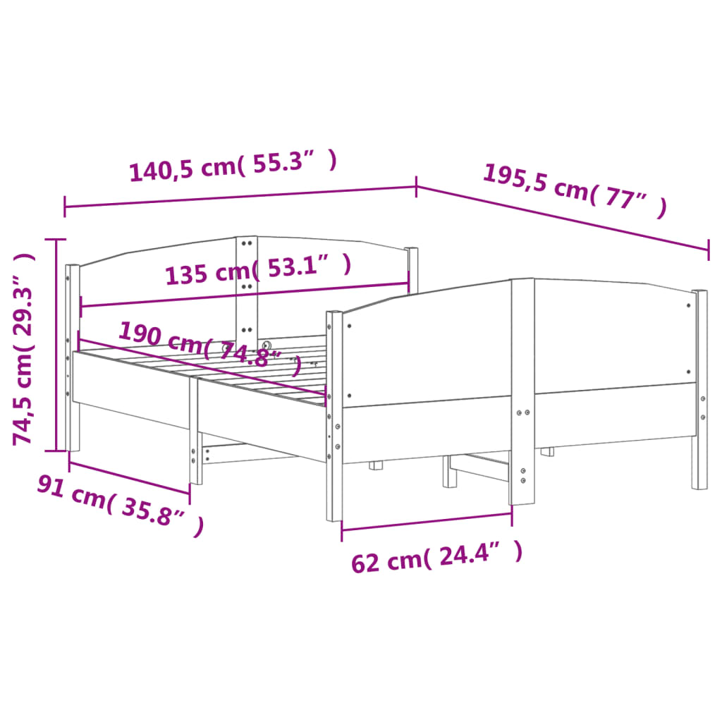 Bedframe zonder matras massief grenenhout wasbruin 135x190 cm is nu te koop bij PeponiXL, paradijselijk wonen!