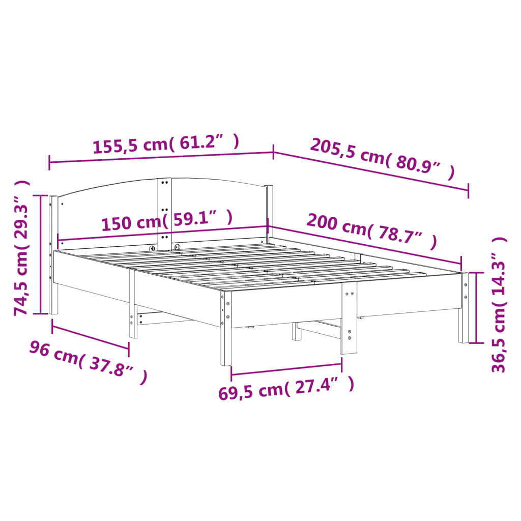 Bedframe zonder matras massief grenenhout wit 150x200 cm is nu te koop bij PeponiXL, paradijselijk wonen!