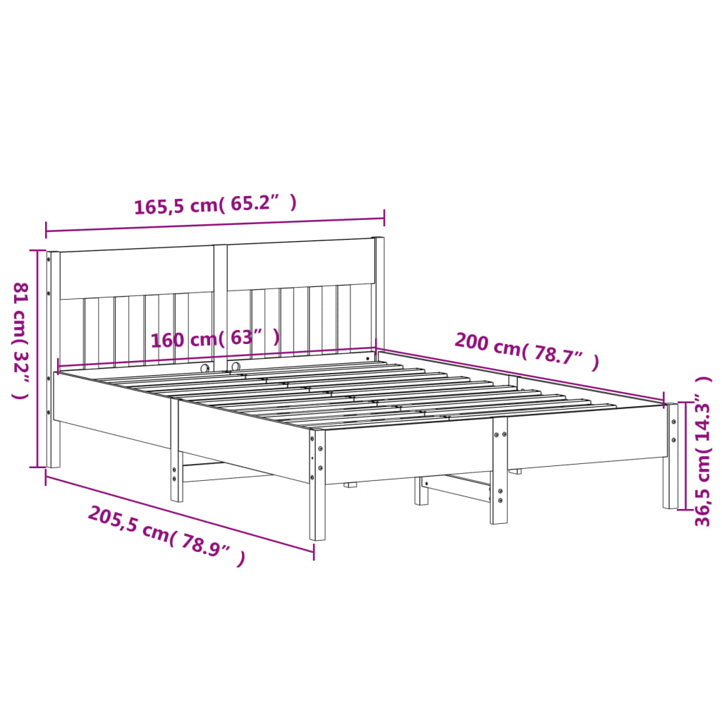 Bedframe zonder matras massief grenenhout wasbruin 160x200 cm is nu te koop bij PeponiXL, paradijselijk wonen!