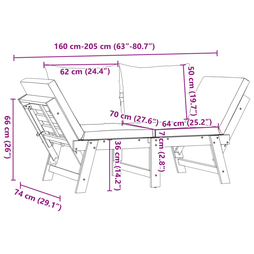 Tuinbank met kussens 2-in-1 massief acaciahout is nu te koop bij PeponiXL, paradijselijk wonen!