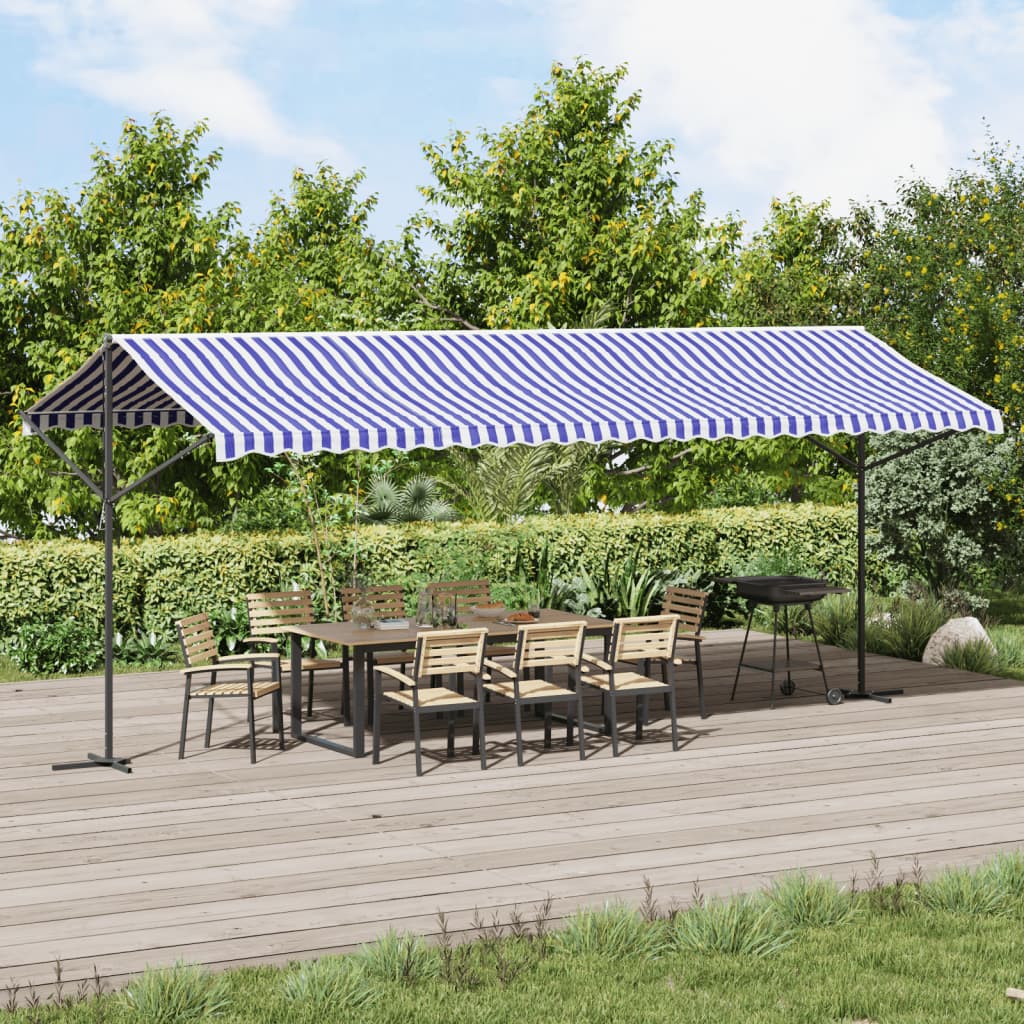 Luifel vrijstaand 600x300 cm stof en staal blauw en wit is nu te koop bij PeponiXL, paradijselijk wonen!