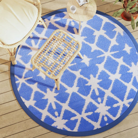 Buitenkleed ARAKIL Ø160 cm polypropeen blauw en wit is nu te koop bij PeponiXL, paradijselijk wonen!