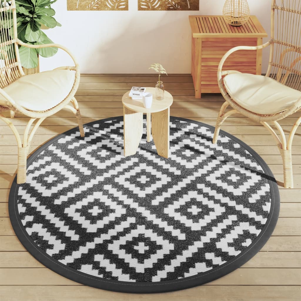Buitenkleed ARAKIL Ø160 cm polypropeen wit en zwart