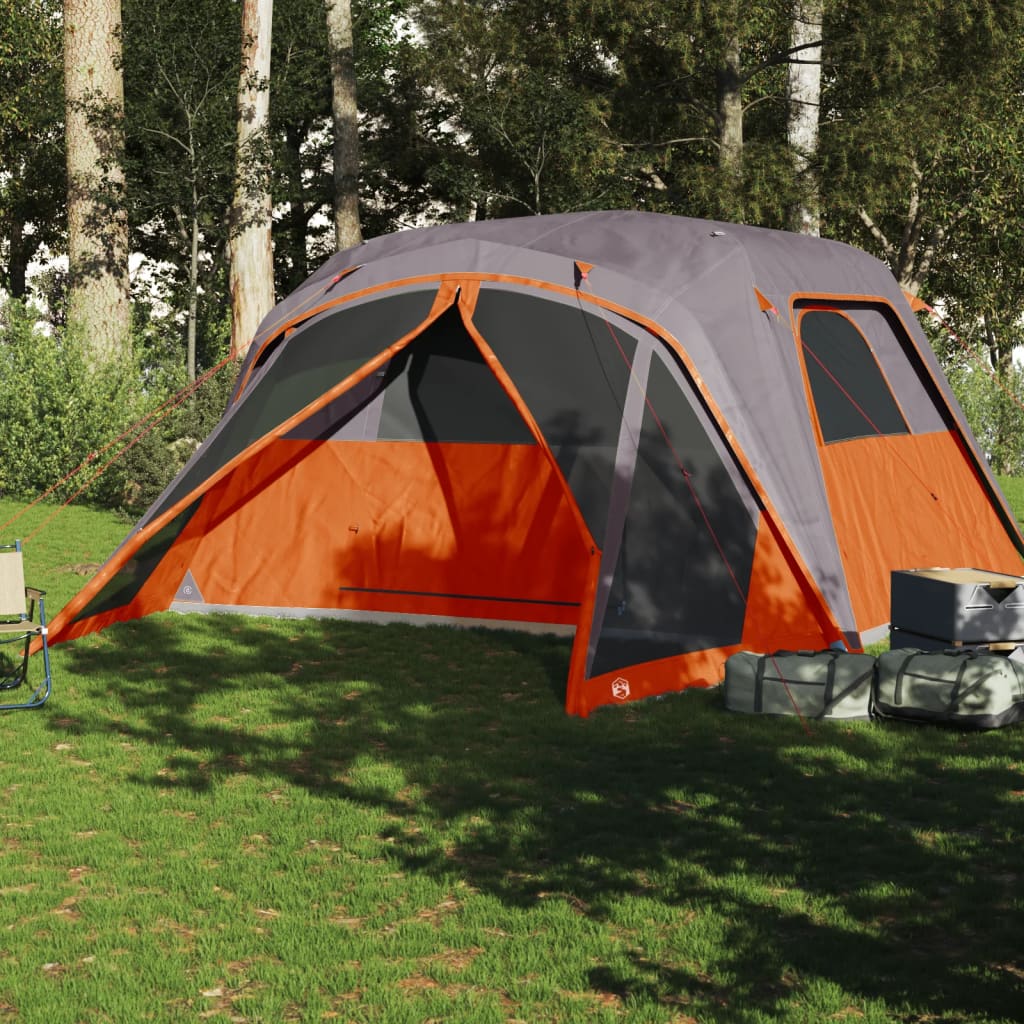 Gezinstent met luifel 6-persoons waterdicht grijs en oranje is nu te koop bij PeponiXL, paradijselijk wonen!