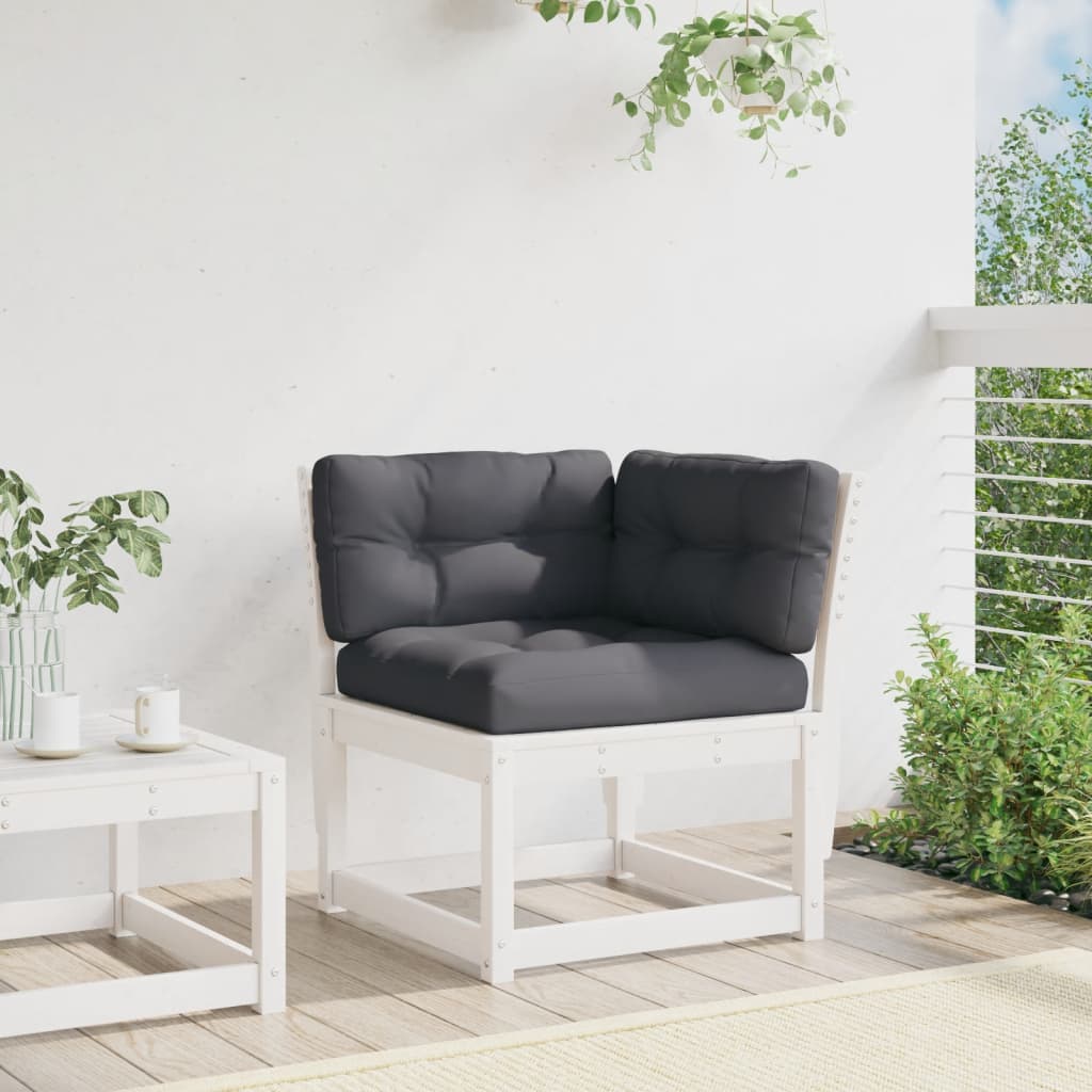Tuinhoekbank met kussens 73x73x78 cm massief grenenhout wit is nu te koop bij PeponiXL, paradijselijk wonen!