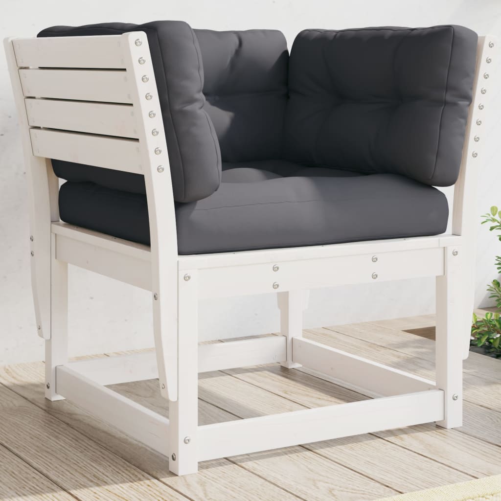 Tuinbank met armleuningen en kussens massief grenenhout wit is nu te koop bij PeponiXL, paradijselijk wonen!