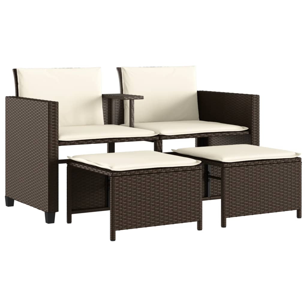 Tuinbank 2-zits met tafel en voetenbanken poly rattan bruin is nu te koop bij PeponiXL, paradijselijk wonen!
