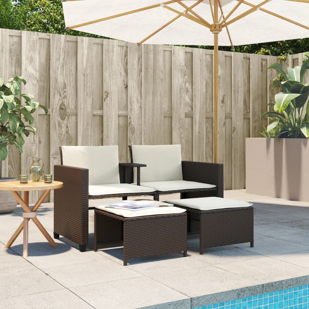 Tuinbank 2-zits met tafel en voetenbanken poly rattan bruin is nu te koop bij PeponiXL, paradijselijk wonen!