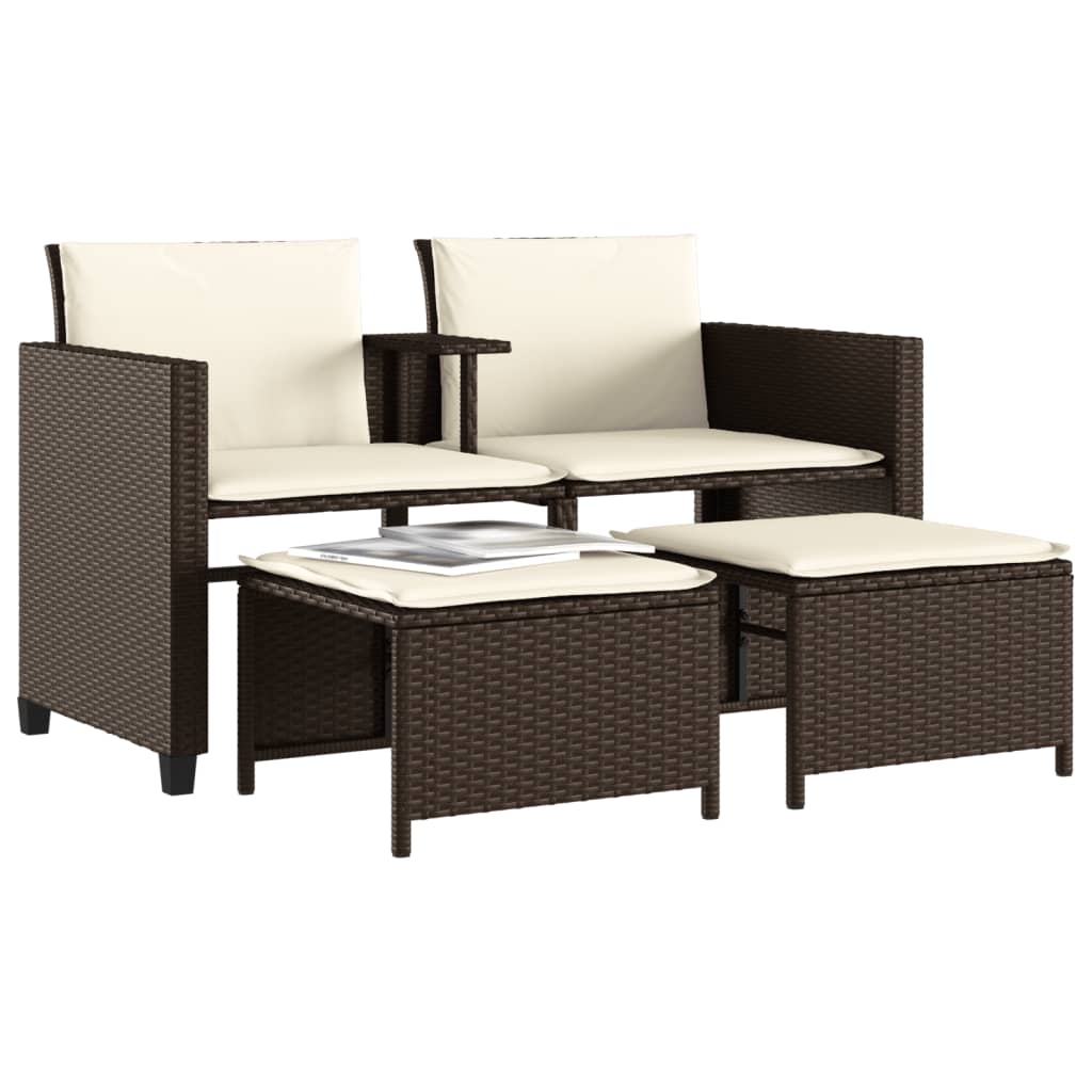 Tuinbank 2-zits met tafel en voetenbanken poly rattan bruin is nu te koop bij PeponiXL, paradijselijk wonen!