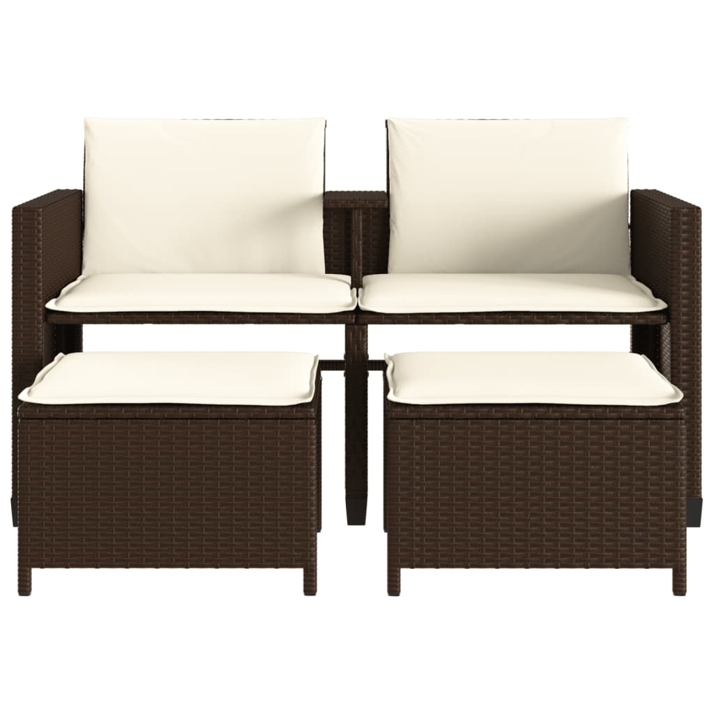 Tuinbank 2-zits met tafel en voetenbanken poly rattan bruin is nu te koop bij PeponiXL, paradijselijk wonen!