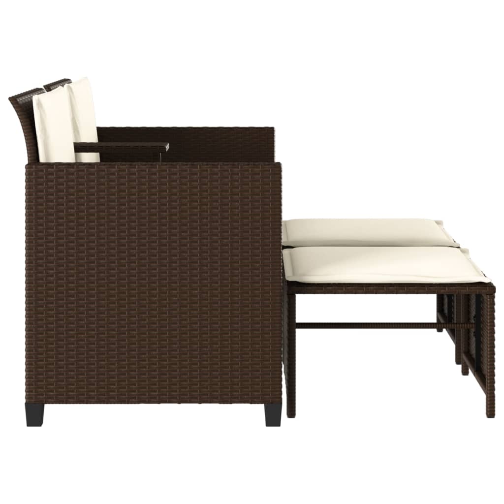 Tuinbank 2-zits met tafel en voetenbanken poly rattan bruin is nu te koop bij PeponiXL, paradijselijk wonen!