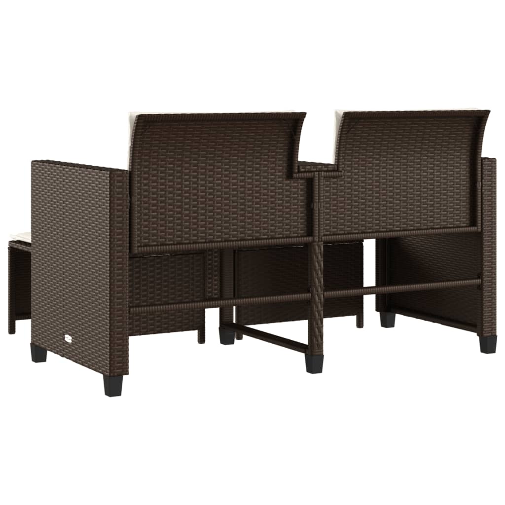 Tuinbank 2-zits met tafel en voetenbanken poly rattan bruin is nu te koop bij PeponiXL, paradijselijk wonen!