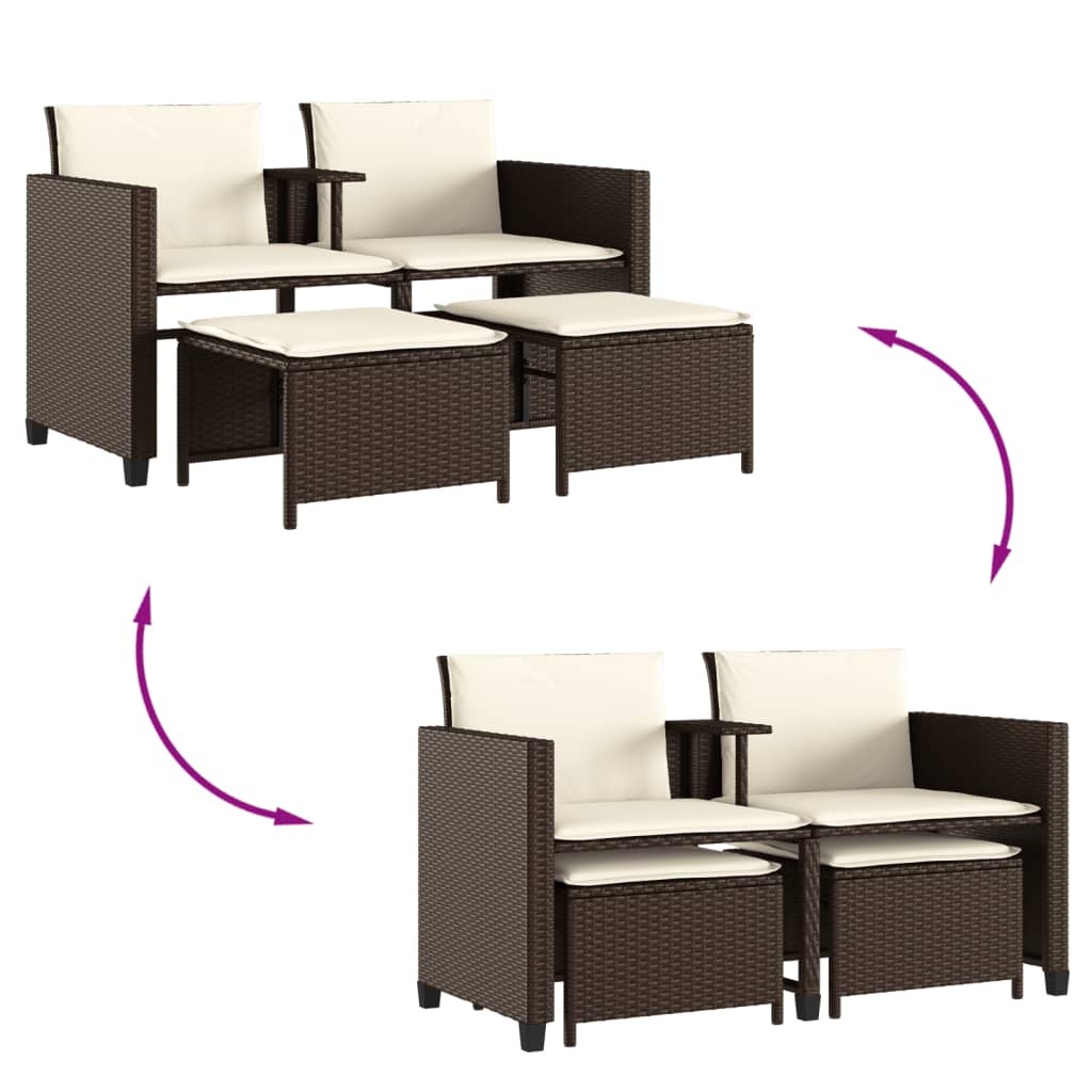 Tuinbank 2-zits met tafel en voetenbanken poly rattan bruin is nu te koop bij PeponiXL, paradijselijk wonen!