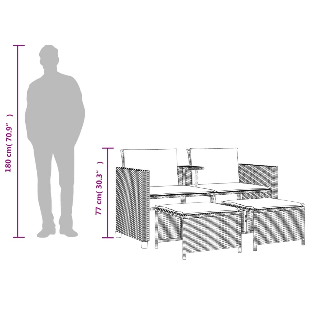 Tuinbank 2-zits met tafel en voetenbanken poly rattan bruin is nu te koop bij PeponiXL, paradijselijk wonen!