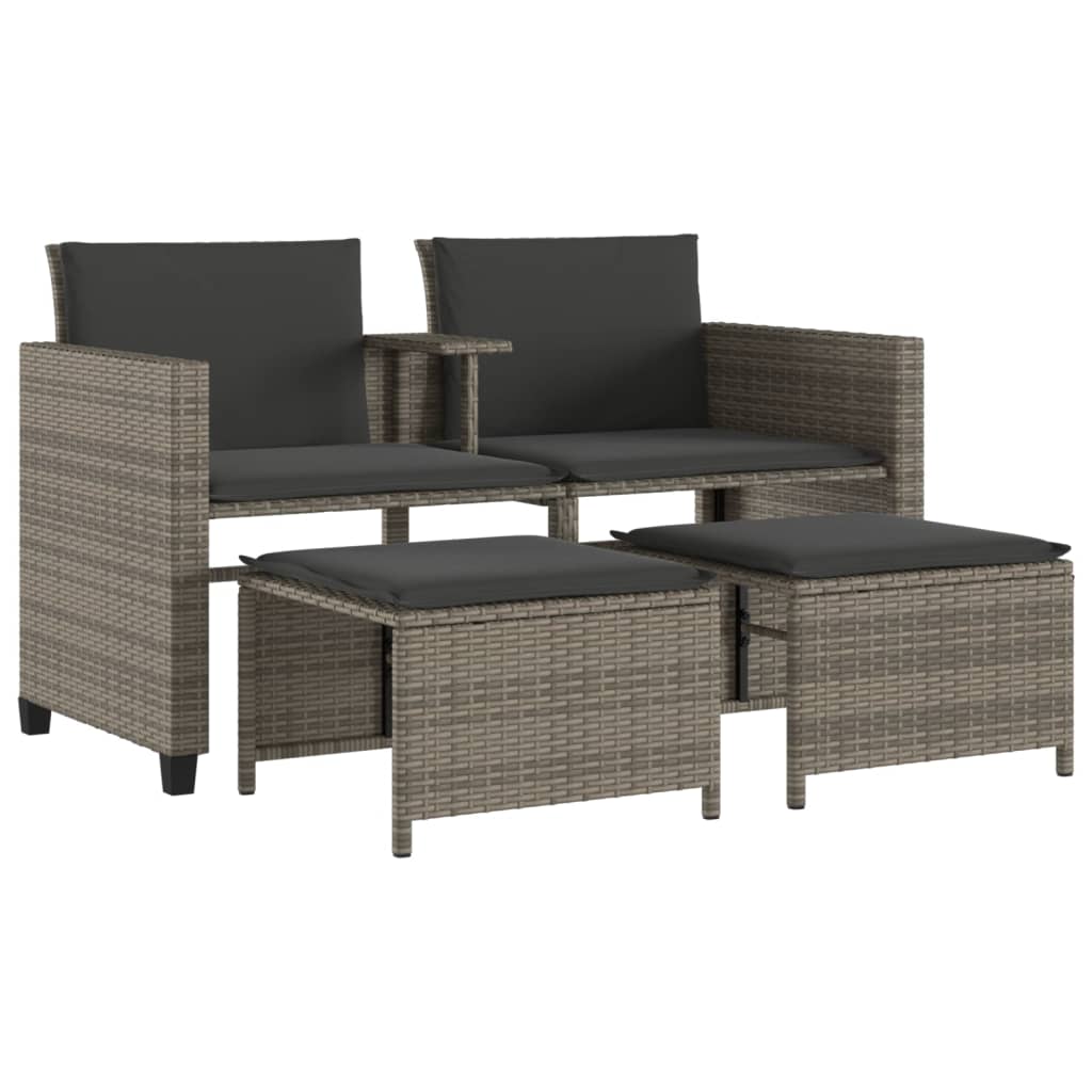 Tuinbank 2-zits met tafel en voetenbanken poly rattan grijs is nu te koop bij PeponiXL, paradijselijk wonen!