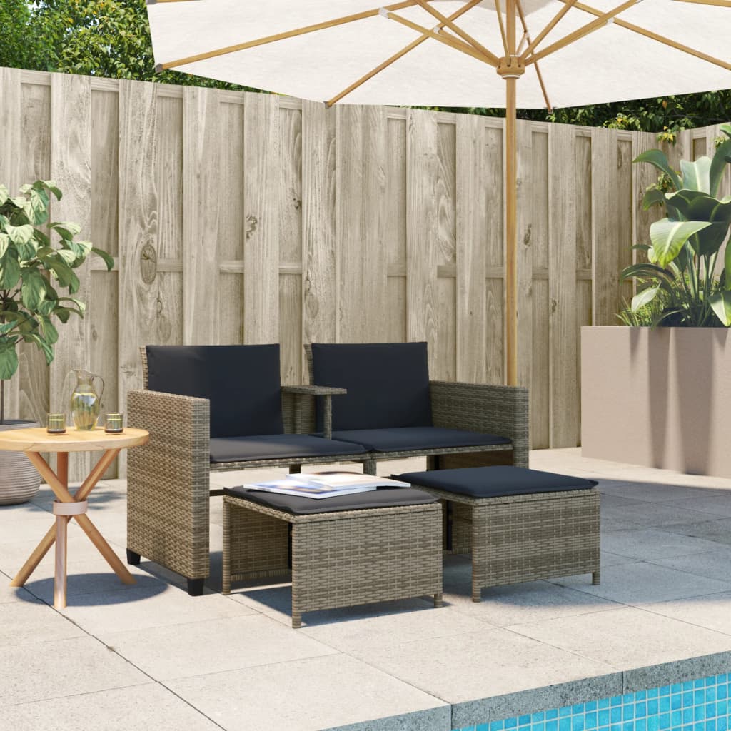 Tuinbank 2-zits met tafel en voetenbanken poly rattan grijs is nu te koop bij PeponiXL, paradijselijk wonen!