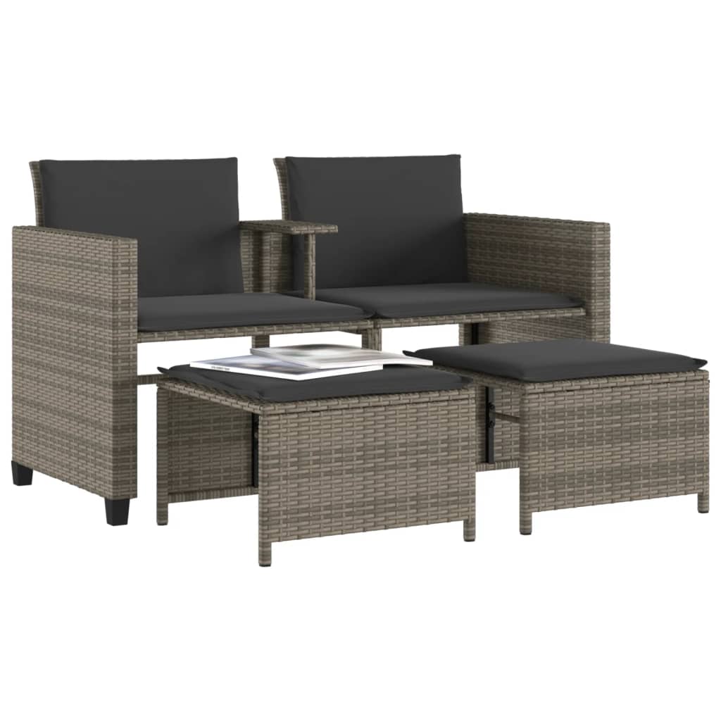 Tuinbank 2-zits met tafel en voetenbanken poly rattan grijs is nu te koop bij PeponiXL, paradijselijk wonen!