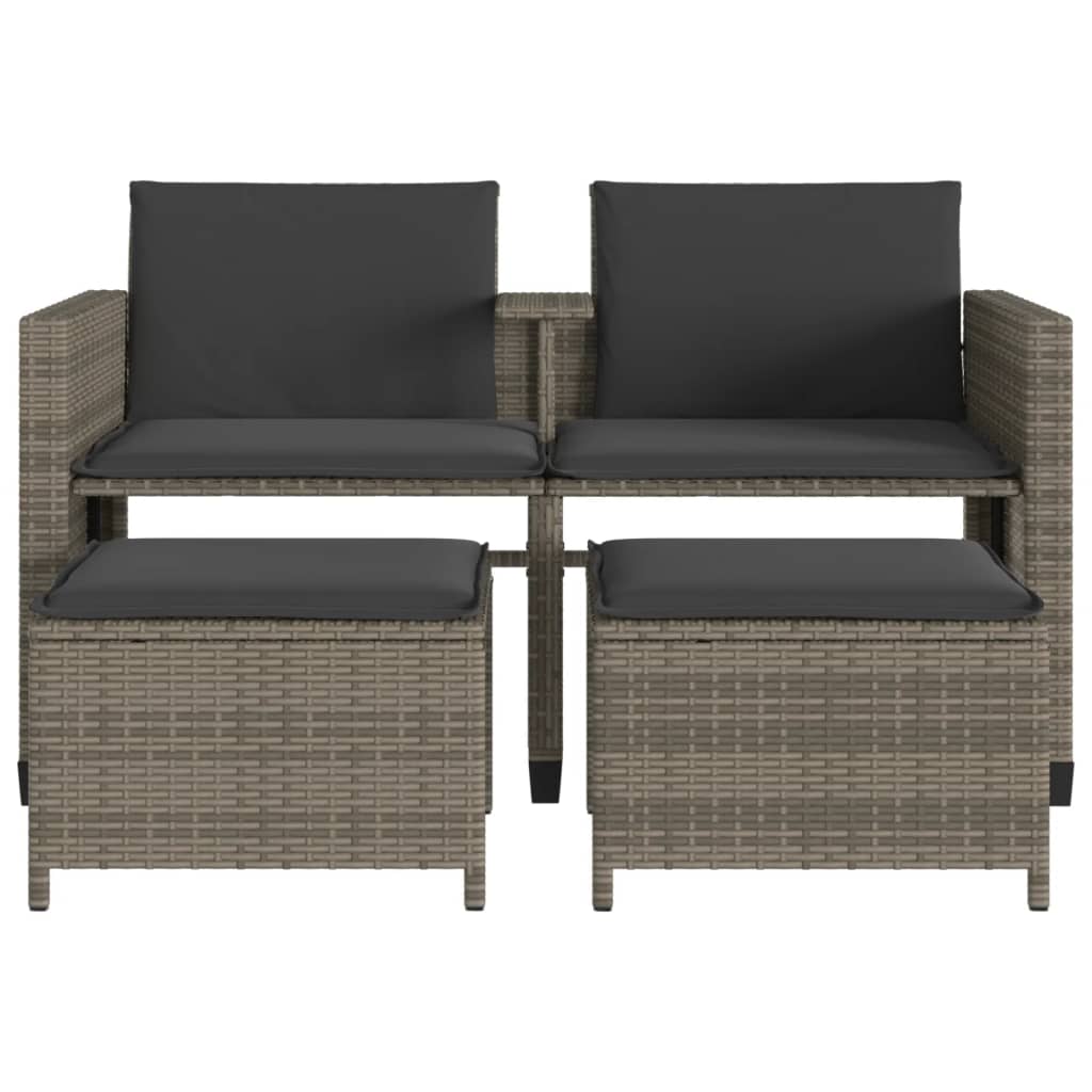 Tuinbank 2-zits met tafel en voetenbanken poly rattan grijs is nu te koop bij PeponiXL, paradijselijk wonen!
