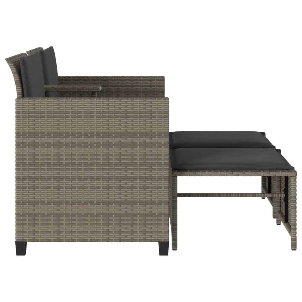 Tuinbank 2-zits met tafel en voetenbanken poly rattan grijs is nu te koop bij PeponiXL, paradijselijk wonen!