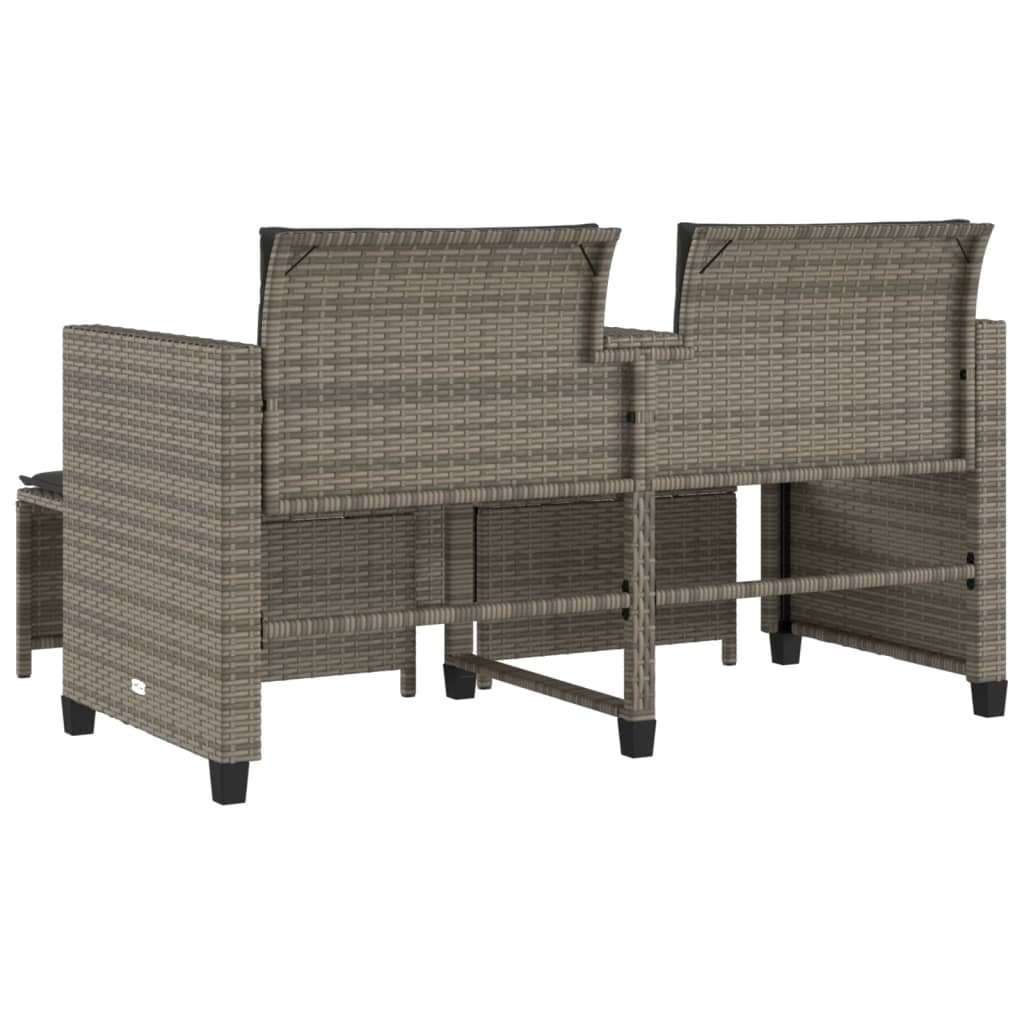 Tuinbank 2-zits met tafel en voetenbanken poly rattan grijs is nu te koop bij PeponiXL, paradijselijk wonen!