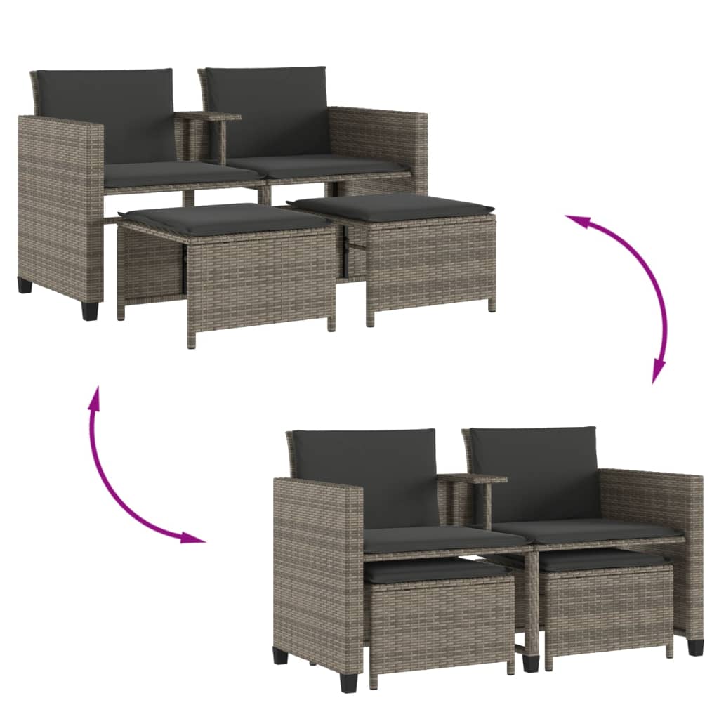 Tuinbank 2-zits met tafel en voetenbanken poly rattan grijs is nu te koop bij PeponiXL, paradijselijk wonen!