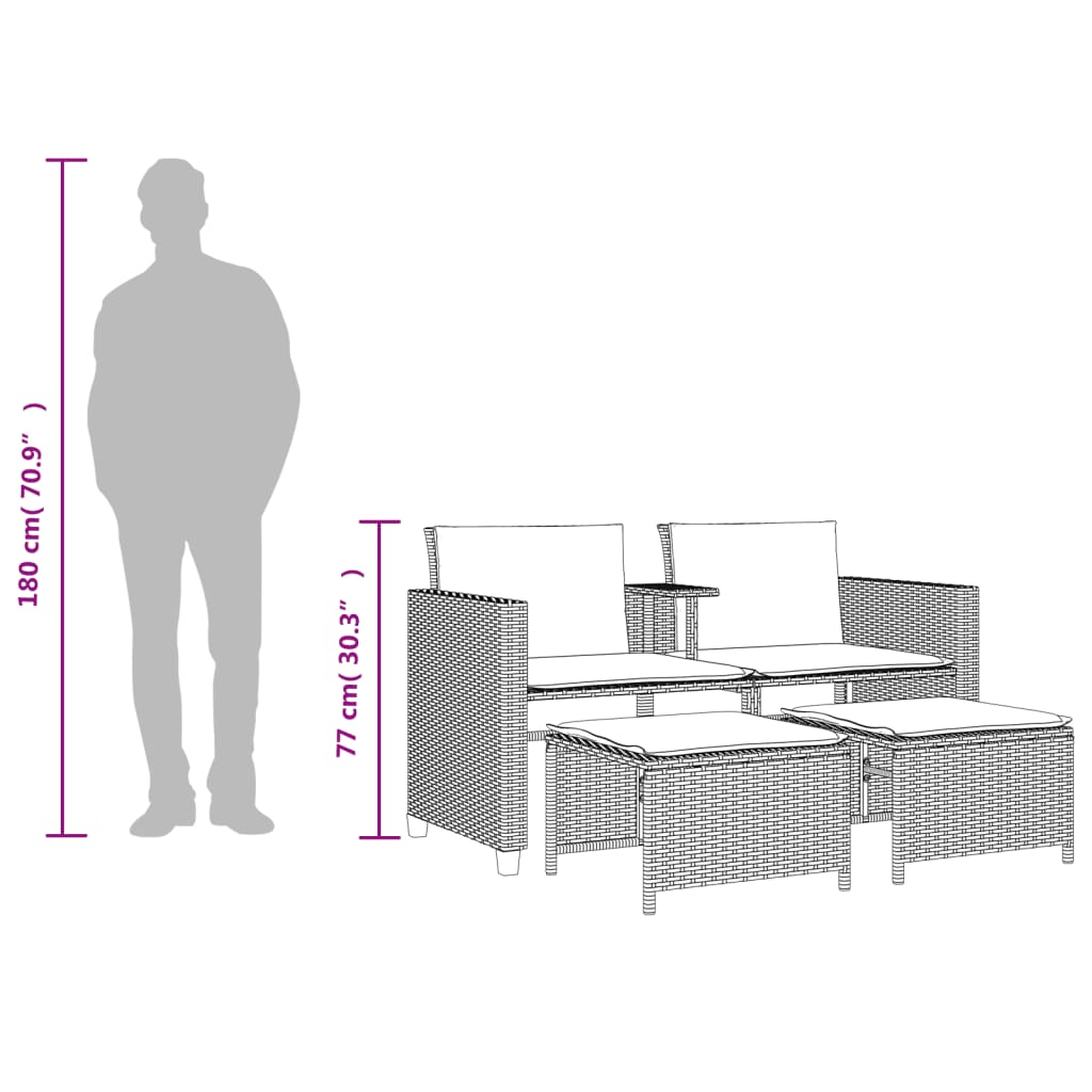 Tuinbank 2-zits met tafel en voetenbanken poly rattan grijs is nu te koop bij PeponiXL, paradijselijk wonen!