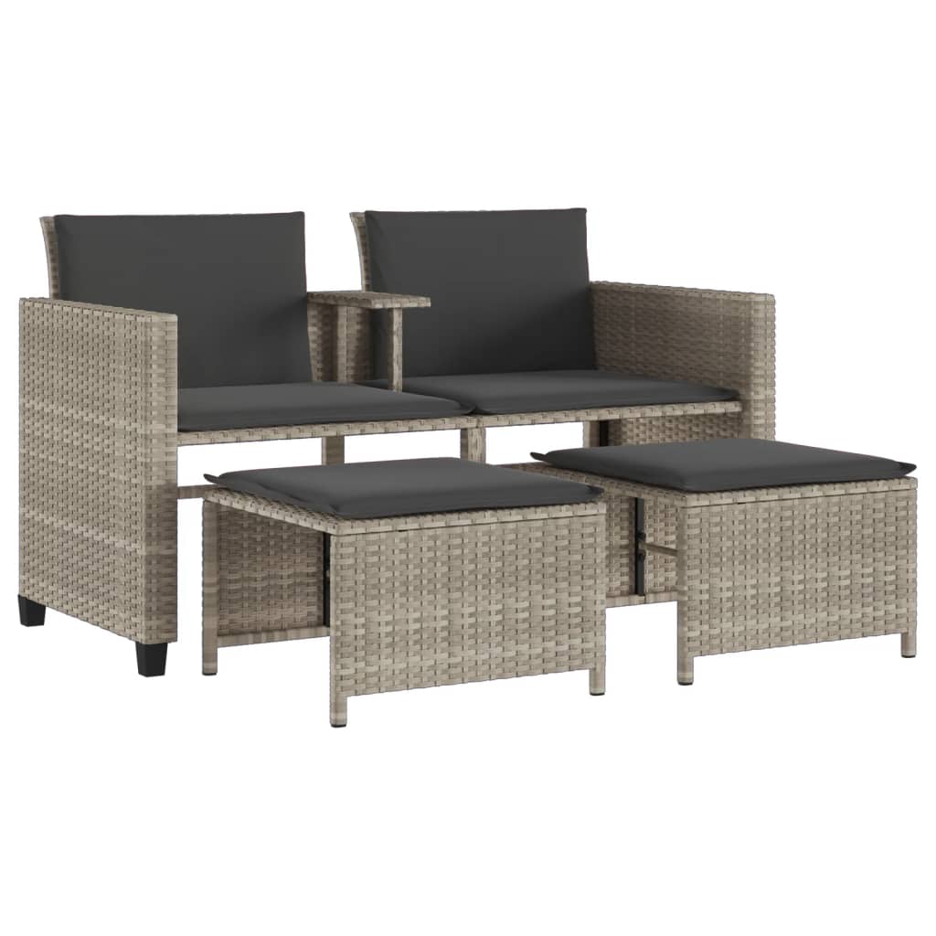 Tuinbank 2-zits tafel en voetenbanken poly rattan lichtgrijs is nu te koop bij PeponiXL, paradijselijk wonen!