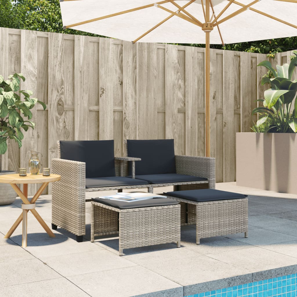 Tuinbank 2-zits tafel en voetenbanken poly rattan lichtgrijs is nu te koop bij PeponiXL, paradijselijk wonen!