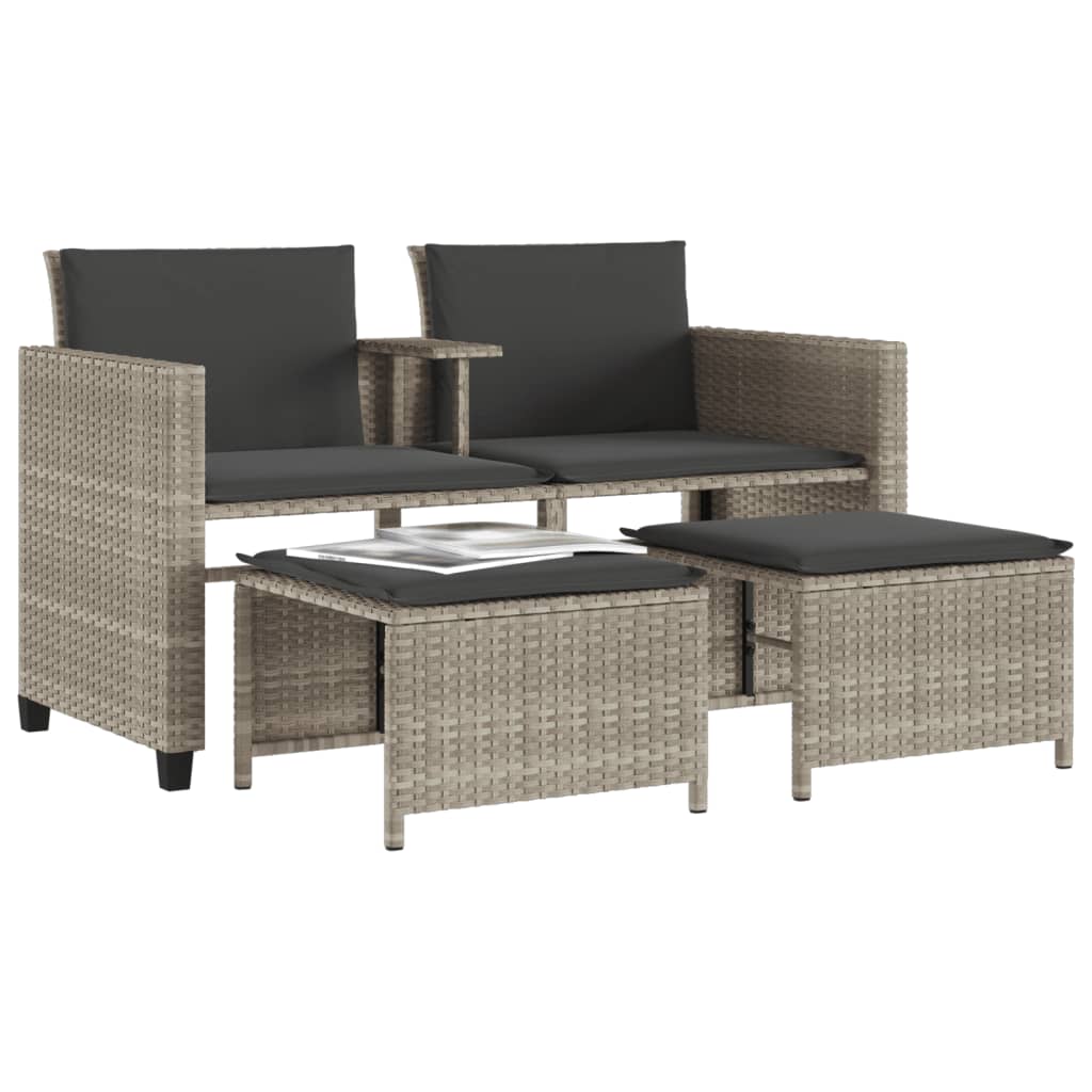 Tuinbank 2-zits tafel en voetenbanken poly rattan lichtgrijs is nu te koop bij PeponiXL, paradijselijk wonen!