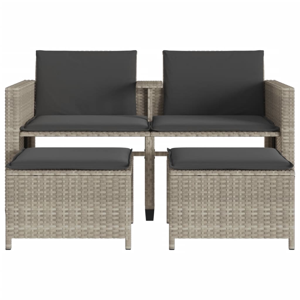 Tuinbank 2-zits tafel en voetenbanken poly rattan lichtgrijs is nu te koop bij PeponiXL, paradijselijk wonen!