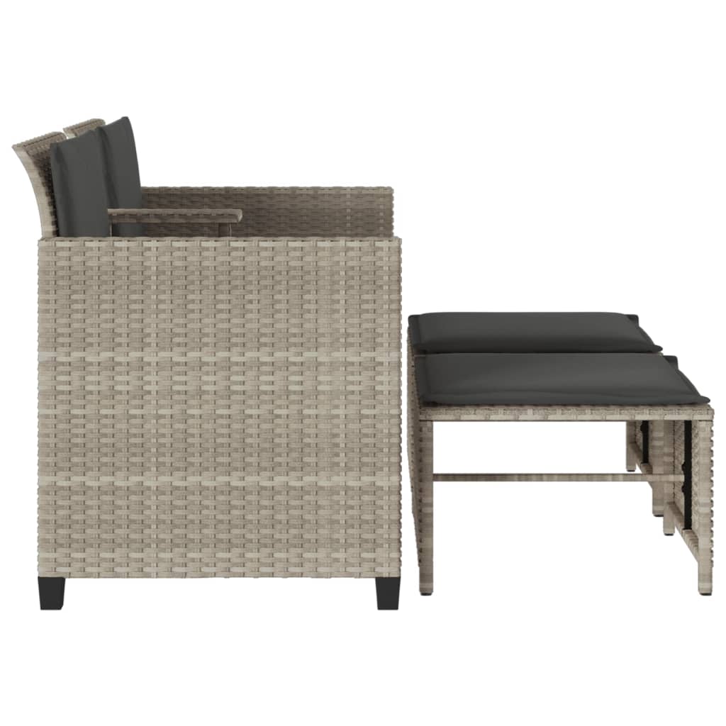 Tuinbank 2-zits tafel en voetenbanken poly rattan lichtgrijs is nu te koop bij PeponiXL, paradijselijk wonen!