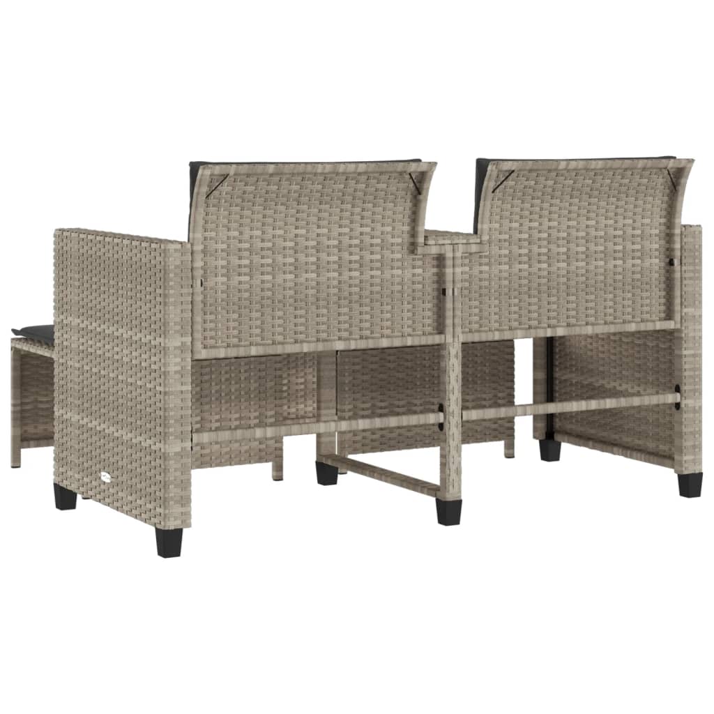 Tuinbank 2-zits tafel en voetenbanken poly rattan lichtgrijs is nu te koop bij PeponiXL, paradijselijk wonen!
