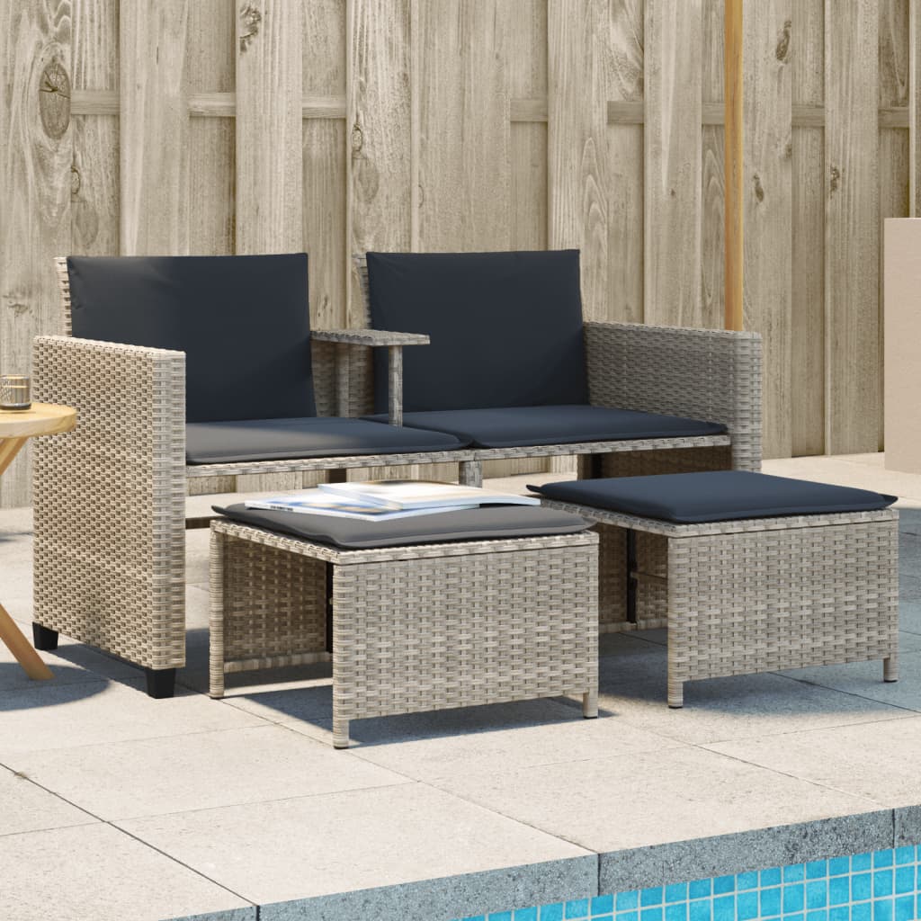 Tuinbank 2-zits tafel en voetenbanken poly rattan lichtgrijs is nu te koop bij PeponiXL, paradijselijk wonen!