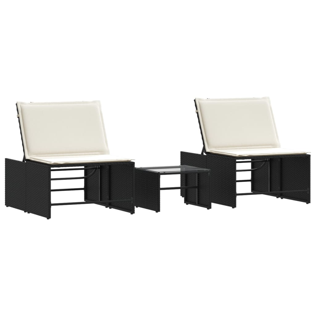 Modulaire ligbedden 2 stuks met tafel zwart poly rattan is nu te koop bij PeponiXL, paradijselijk wonen!