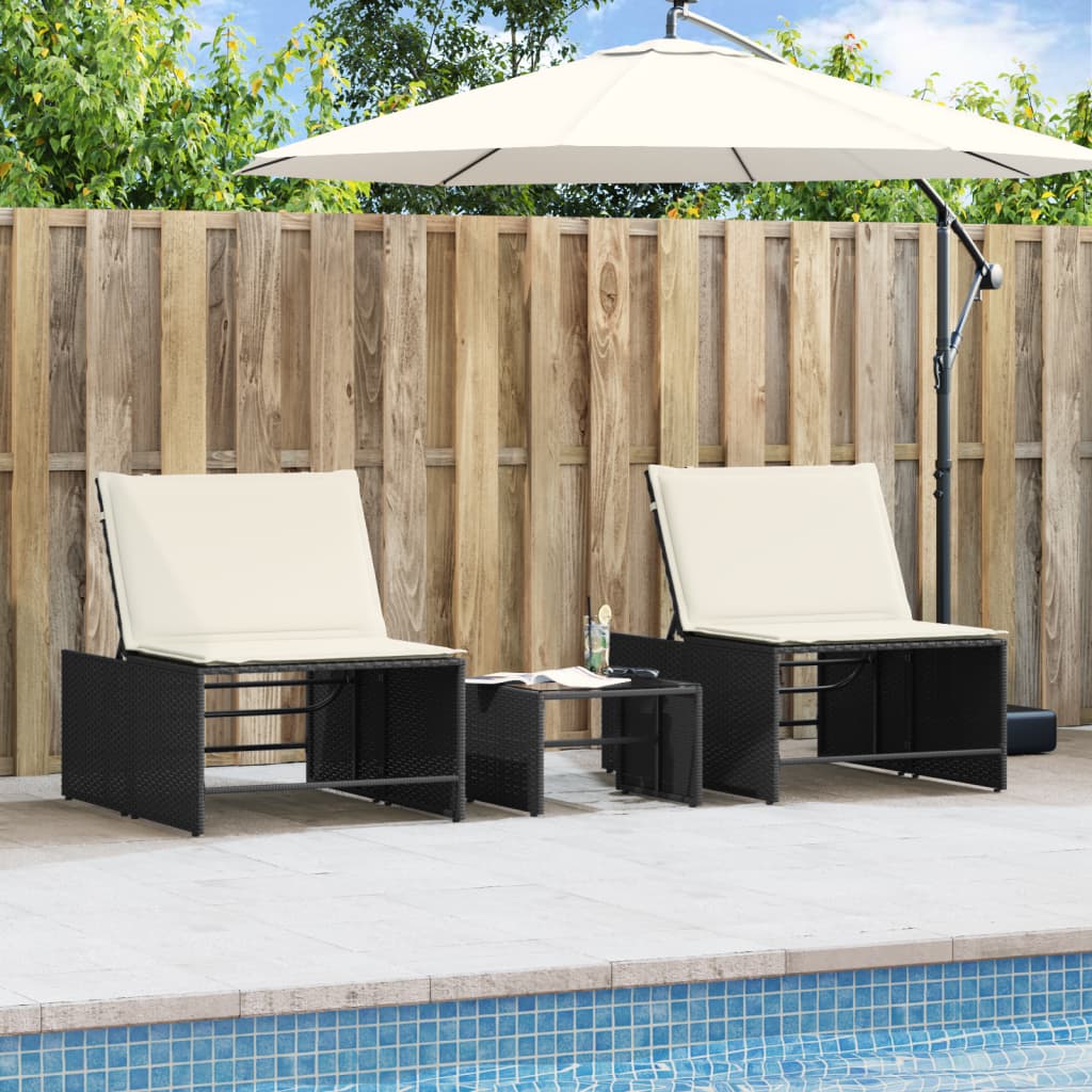 Modulaire ligbedden 2 stuks met tafel zwart poly rattan is nu te koop bij PeponiXL, paradijselijk wonen!