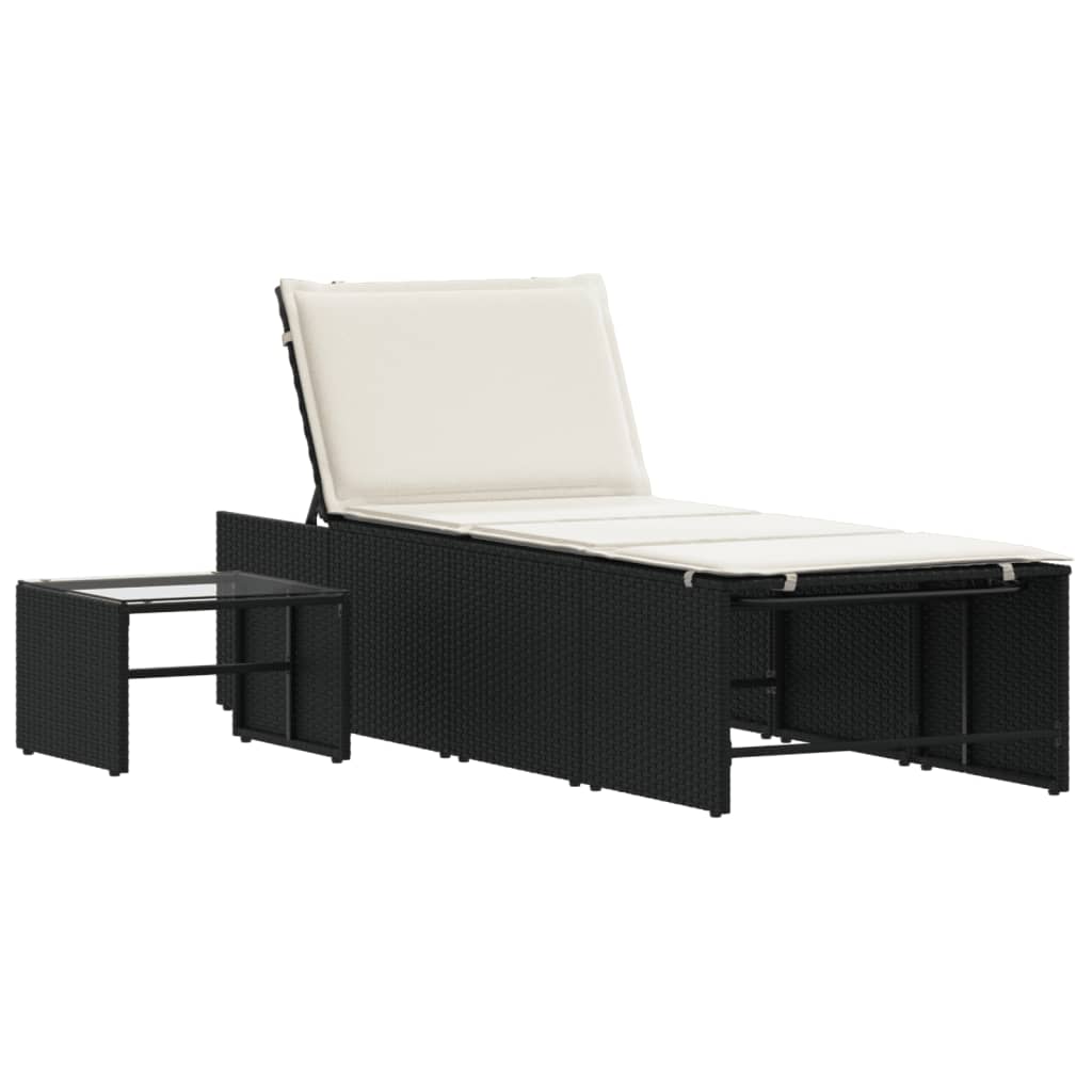 Modulaire ligbedden 2 stuks met tafel zwart poly rattan is nu te koop bij PeponiXL, paradijselijk wonen!